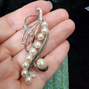 Broche Ancienne En Argent Massif Avec Perles - Style Antique, Occasion